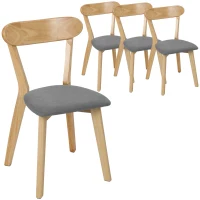 HOMCOM Lot de 4 Chaises de Salle à Manger, Chaises Cuisine, Assise Rembourrées en Lin, Dossier Incurvé, Gris et Bois Naturel(m-1)