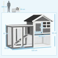 PawHut Hasenstall 2 Etagen Kaninchenstall aus Holz 123,5x62,6x92,5 cm Kaninchenkäfig mit Bitumendach Freilaufgehege Rampe Türen Herausnehmbare Bodenwanne Hasenkäfig für Kaninchen Outdoor Grau+Weiß(m-3)