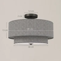 HOMCOM Plafondlamp met dubbele lampenkappen in linnen look, taupe(m-3)
