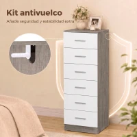 HOMCOM Cómoda de 6 Cajones Cajonera Alta para Dormitorio con Antivuelco 40x40x110 cm Gris Claro y Blanco(m-13)