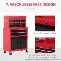 HOMCOM Gereedschapskast met Gereedschapskist, Op Wielen, 6 Laden, Metaal, Rood(m-6)