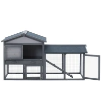 PawHut Conejera de Madera de Exterior Jaula para Conejos con Bandeja Extraíble y Rampa Antideslizante 147x54x84 cm Gris(m-8)