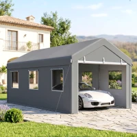 Outsunny Tente garage carport 6L x 2,95l x 2,78H m acier galvanisé PE haute densité 160 g/m²  2 portes enroulables et 6 fenêtres(m-10)