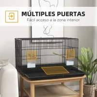 PawHut Jaula para Pájaros 77x46x45 cm Jaula Metálica para Aves con Bandeja Extraíble 2 Perchas 2 Comederos 2 Perchas Negro(m-5)