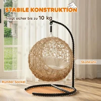 PawHut Rattan kattenmand met wasbaar kussen en speelbal, voor katten tot 10 kg, 45 x 41 x 75 cm, lichtbruin(m-6)