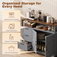 HOMCOM Sideboard Cabinet with Power Outlet, Farmhouse Kitchen Cabinet with 3 Drawers and Open Shelf, Grey(m-5)