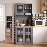 HOMCOM Kitchen Pantry, Buffet Hutch with 3 Storage Cabinets, 2 Open Shelves and Large Countertop for Kitchen, Grey(m-14)