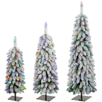 HOMCOM Artificial Christmas Tree Set of 3, Snowy Pre-Lit Christmas Tree with PVC Branch Tips, 90/120/150 cm, Green White(m-15)