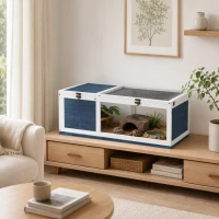 PawHut Maison enclos cage habitat pour petit animal tortues avec 2 espaces 91 x 60,5 x 32 cm bois massif bleu(m-10)