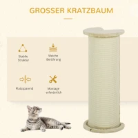 PawHut krabpaal voor katten 85 cm, hoekontwerp, ruimtebesparend, 35 cm x 35 cm x 85 cm, roomwit(m-4)