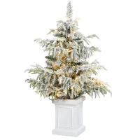 HOMCOM 3ft Prelit Flocked Christmas Tree, Artificial Snow Flocked Spruce with 100 Warm White LED Lights, 8 Modes, Green(m-15)