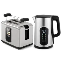 HOMCOM Kettle and Toaster Set with LED Touch Screen, Kettle with Strix Thermostat, 2 Slice Toaster w/ 6 Browning Levels, Silver(m-1)