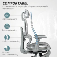 HOMCOM Bureaustoel, ergonomische bureaustoel met mesh-bekleding, verstelbaar, verrijdbaar, met armleuningen, hoofdsteun, grijs(m-4)