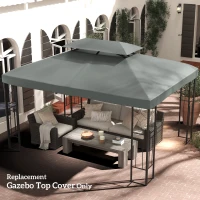 Outsunny Copertura per Gazebo 4x3 m a 2 Livelli in Poliestere con Cinghie e 10 Fori di Drenaggio, Grigio Scuro(m-10)