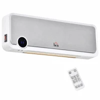 HOMCOM Wall Downflow Heater 2 Heat and Fan 1000W/2000W, Electric Space Heater with Timer Remote Oscillating, for Bedroom Home Office, White and Silver(m-11)