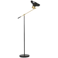 HOMCOM Stehlampe im Industriedesign, Stehlampe, Emaille, flexibles Gestell, Fußschalter, Schwarz + Gold(m-11)