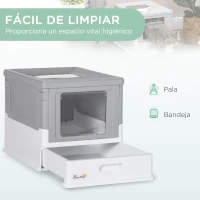 PawHut Arenero Cubierto para Gatos Desmontable con Entrada Frontal y Salida Superior con Pala 47,5x35,5x36,7 cm Gris y Blanco(m-4)