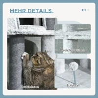 PawHut Krabpaaltje met Plafondspanner, Hangmat, Huis, Platforms, Speelbal, 225-255cm, Grijs(m-6)