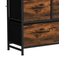 HOMCOM Commode, meuble de rangement avec 5 tiroirs en tissu pliables, plateau et cadre en acier, 98 x 29 x 63 cm, brun rustique(m-10)