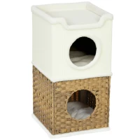 PawHut Kratztonne 75,5 cm Hoch dreistöckige mit Plüschrand, Kissen, Katzenhöhle, für mittelgroße Katzen, Cremeweiß(m-1)