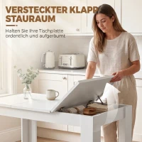 HOMCOM Stół z ukrytym schowkiem, prostokątny stół kuchenny z bocznymi schowkami, biały(m-5)