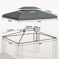 Outsunny Copertura per Gazebo 4x3 m a 2 Livelli in Poliestere con Cinghie e 10 Fori di Drenaggio, Grigio Scuro(m-3)
