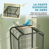 PawHut Jaula para Loros con Ruedas Perchas Comederos Estante y Bandeja Extraíble 62,5x62,5x146 cm Gris Oscuro(m-4)