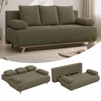 HOMCOM Slaapbank met verstelbare rugleuning, bedfunctie, verborgen opbergruimte en cordbekleding, donkergroen(m-2)