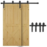 HOMCOM Herraje para Puerta Corredera 200 cm Kit de Acero al Carbono Accesorios con 2 Puertas Deslizantes de Madera Negro(m-12)