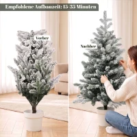 HOMCOM Mini choinka 90 cm z 296 końcówkami gałązek i efektem śniegu w donicy, mini choinka stołowa do domu i biura, Biały(m-7)
