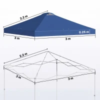 Outsunny Gazebo Roof Replacement UV50+ Waterproof Pop Up Canopy Cover with 8 Drainage Holes 3 x 3 m Blue(m-3)