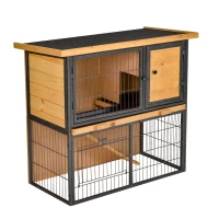 PawHut Conejera de Exterior de Madera Jaula para Mascotas Pequeñas 2 Niveles con Rampa Bandeja Extraíble Puertas con Cerraduras 89,5x45x81 cm Madera y Gris(m-11)