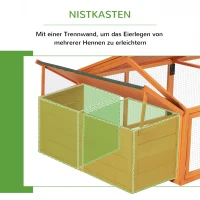 PawHut kippenhok ren 2,4 x 1,125 x 0,76 m ren met slot deur opklapbaar dak vurenhout Oranje(m-7)