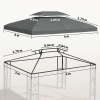 Outsunny Gazebo Roof Replacement, for 3 x 4m Frames - Grey(m-3)