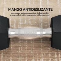 HOMCOM Juego de Mancuernas de 2x6kg con Barra de Conexión Metálica y Cabeza Hexagonal para Entrenamiento en Casa Negro y Plata(m-5)