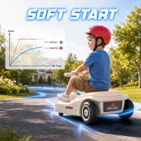 AIYAPLAY 12V Electric Wiggle Car with Pedal, Kids Electric Car with 2 Speeds, Soft Start, Music, Lights for 3-5 Years, White(m-5)