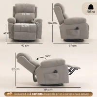 HOMCOM Sillón relax Sillón de TV Sillón de masaje giratorio 360° con calor, masaje, aspecto chenilla, Beige(m-3)