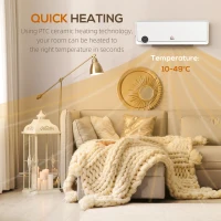 HOMCOM Wall Downflow Heater 2 Heat and Fan 1000W/2000W, Electric Space Heater with Timer Remote Oscillating, for Bedroom Home Office, White(m-6)