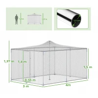 PawHut Gallinero para Exterior Grande 4x3x1,97 m 12 m² Gallinero de Acero Galvanizado con Puerta con Doble Cierre Plata(m-3)