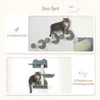 PawHut Klimniveaus, klimwand, kattenladder, 4-delige set, met krabpaal, hangmat, grijs+roomwit, 40 x 28 x 73cm(m-5)