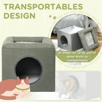 PawHut Kattenhol Kattenbed 2-in-1 Kattenhol, incl Kussen, 36,5 x 36,5 x 33 cm, Groen(m-6)