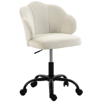 HOMCOM Chaise Bureau en Velours, Chaise Coiffeuse avec Dossier en Pétale, Hauteur Réglable, Fonction Bascule, Crème