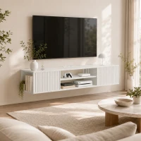 HOMCOM Mobile TV Sospeso, Mobile Porta TV Fino a 65" con Ripiano Regolabile, Luci LED RGB, Prese di Corrente, Bianco(m-10)