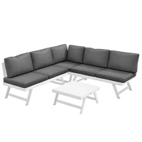 Outsunny Loungemeubelset - 4-delig, 115 cm x 61 cm x 65 cm, Grijs + Wit(m-10)