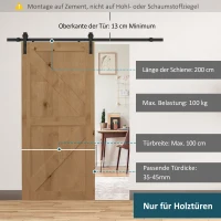 HOMCOM Gleitschienen-Bausatz für Schiebetüren, max. 100 kg Belastbarkeit, Metall, Schwarz, 2 m, Schwarz(m-4)