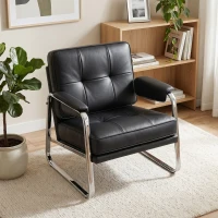 HOMCOM Sessel Loungesessel mit breiter Sitz, Armlehnen, Stahlbeinen, aus Kunstleder für Wohnzimmer, Schlafzimmer, Schwarz(m-2)