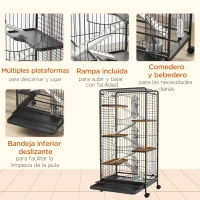 PawHut Jaula para Roedores de 6 Niveles con Ruedas Plataformas Bandeja Extraíble Comedero y Bebedero 61,5x44x131 cm Negro(m-6)