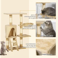 PawHut Árbol para gatos Rascador 55x30x95 cm con Nido Plataforma Caseta Escalera Cuerda de Juego Tablero de Madera y Cubierto de Felpa Marrón(m-5)