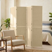 HOMCOM Parawan z 4 panelami, składana ścianka z ręcznie plecionego bambusa, 180 x 180 cm, naturalny(m-10)