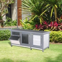 PawHut Hasenstall Winterfest Kaninchenstall aus Holz 112x50x54 cm Kaninchenkäfig mit Bitumendach, 2 Türen, Metallgitter, Hasenkäfig für Kaninchen, Meerschweinchen Outdoor Grau+Schwarz(m-10)